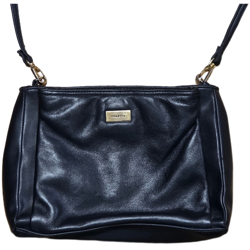 Coletta Crossbody Shoulder Bag Medium Black Genuine Leather Gold Tone Accent